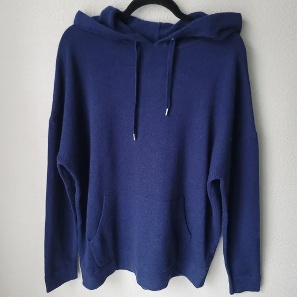 NWT The Kooples Wool Cashmere Blend Knit Hoodie Sweater, Size FR 2/US 6, Navy